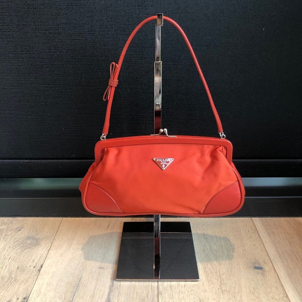 Prada Shoulder Bag - Saffiano Trim Tessuto Frame, Red Nylon